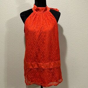 Orange Floral Lace Halter Top